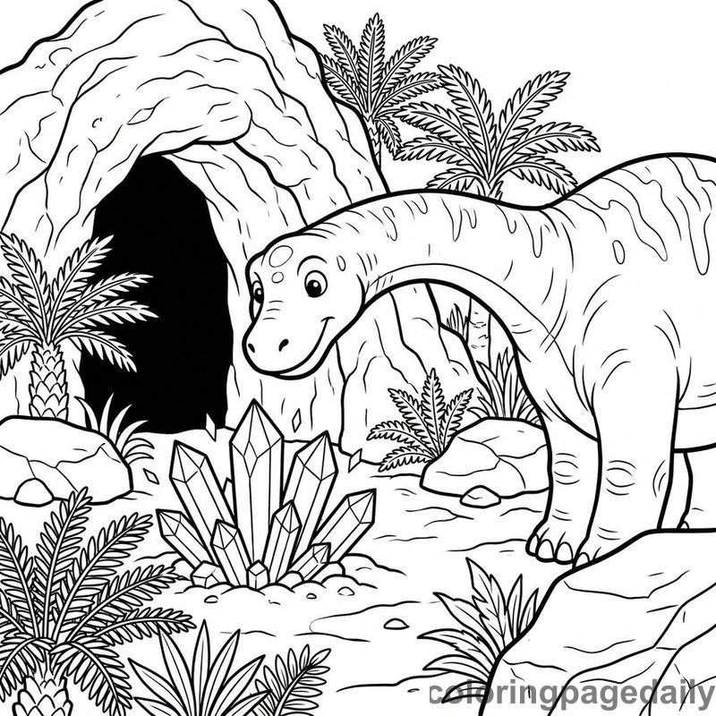 Brachiosaurus Inspecting Cave Crystals - Colored reference example