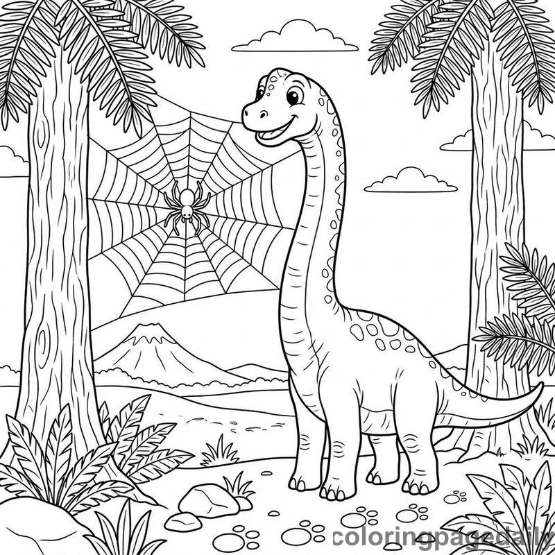 Brachiosaurus Inspecting Spiderweb - Colored reference example