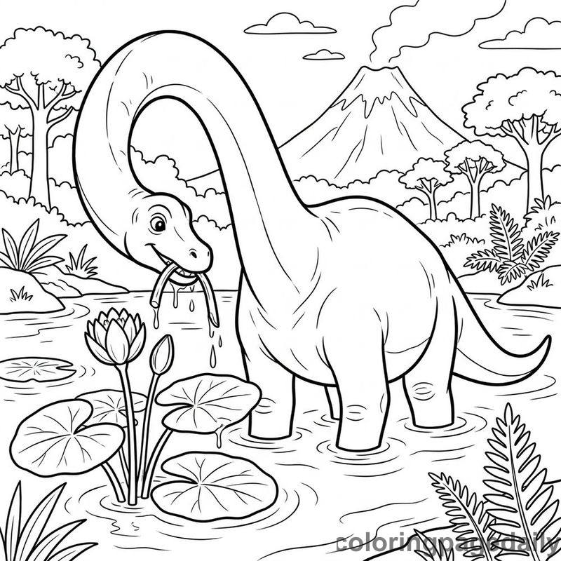 Brachiosaurus Lifting Water Lily - Colored reference example