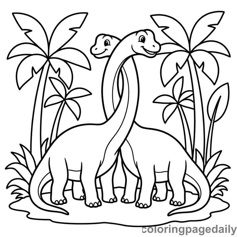 Brachiosaurus Neck Hug - Daily printable coloring page in Dinosaur category