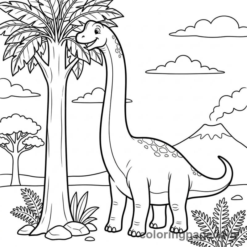 Benny the Brachiosaurus and the Highest Snack - story illustration coloring page