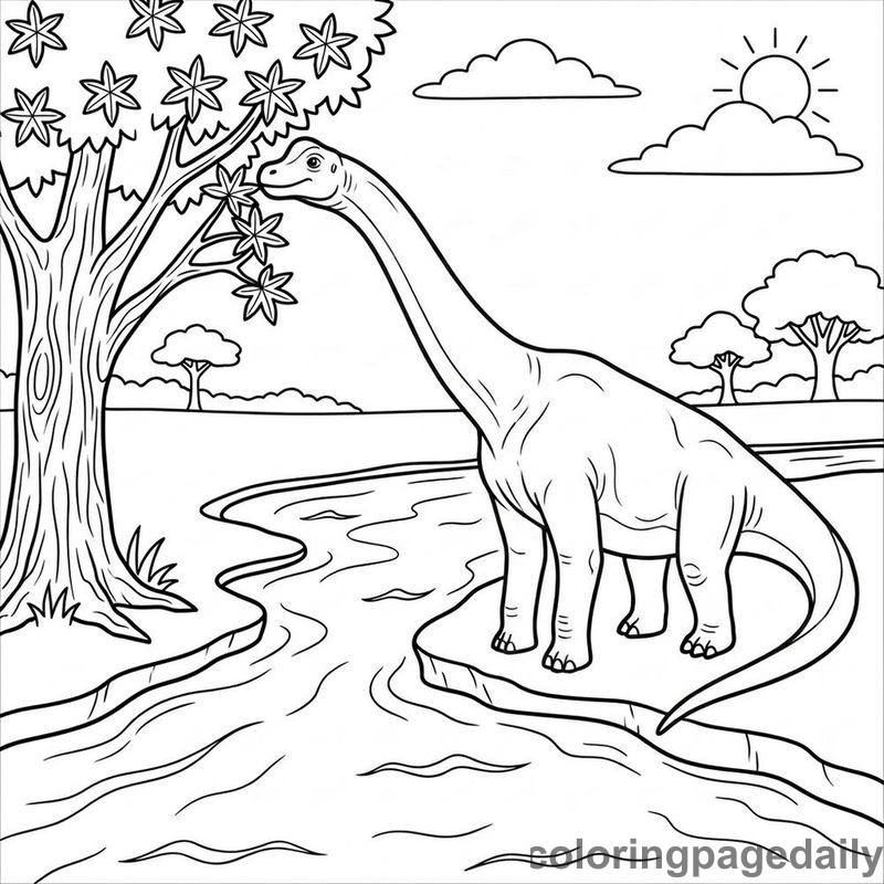 Brachiosaurus Reaching For Leaves - Daily printable coloring page in Dinosaur category