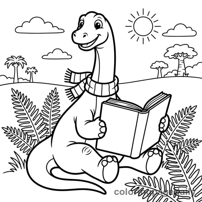 Brachiosaurus Reading Book - Daily printable coloring page in Dinosaur category