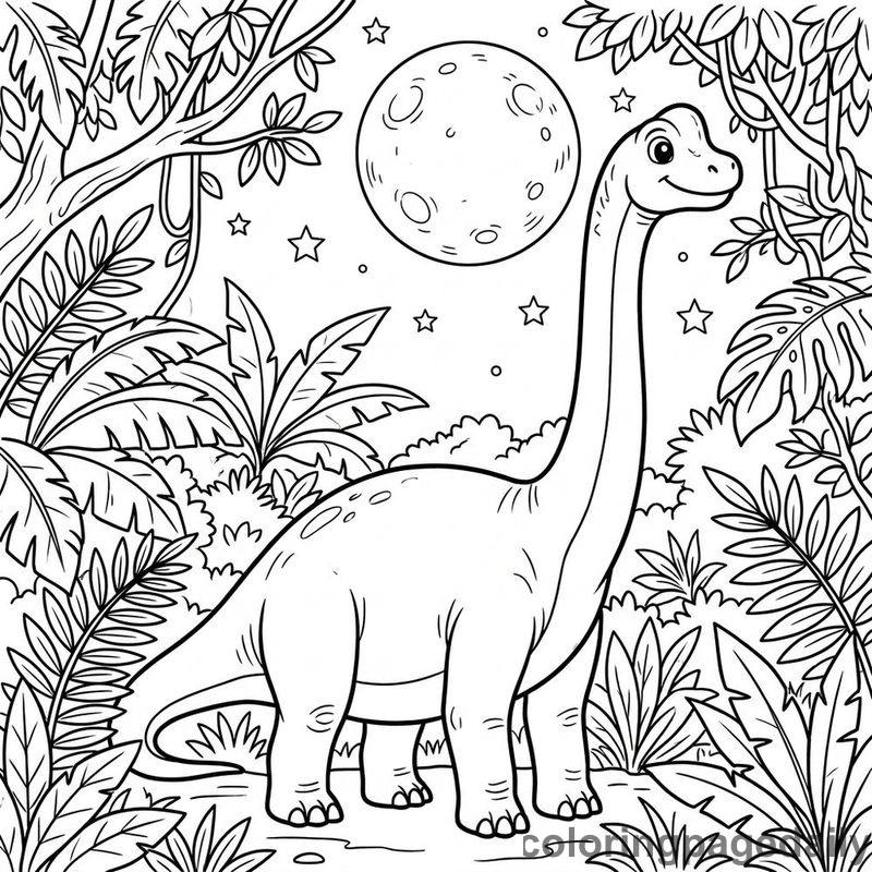 Brachiosaurus Watching The Moon - Colored reference example