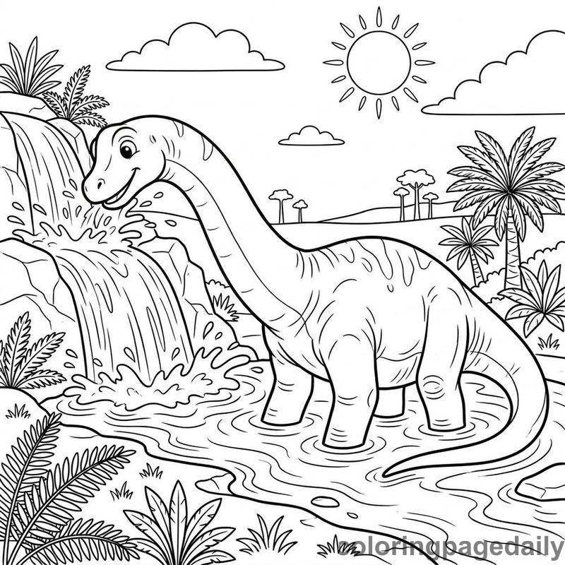Brachiosaurus Waterfall River Splash - Colored reference example