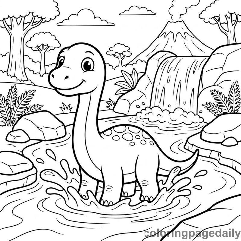 Brachiosaurus Waterfall Splash - Colored reference example