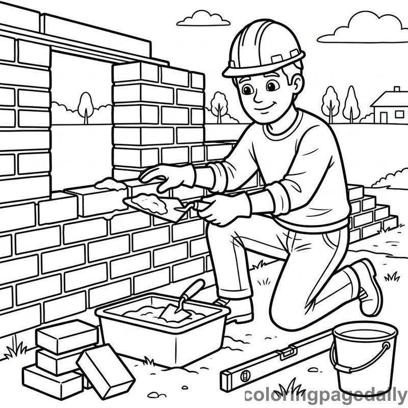 Bricklayer Building A Wall - Colored reference example