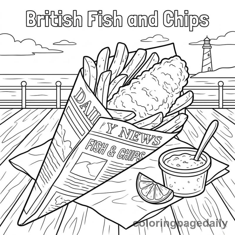 British Fish and Chips - Daily printable coloring page in Food category