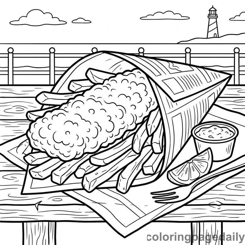 British Fish And Chips - Daily printable coloring page in Food category