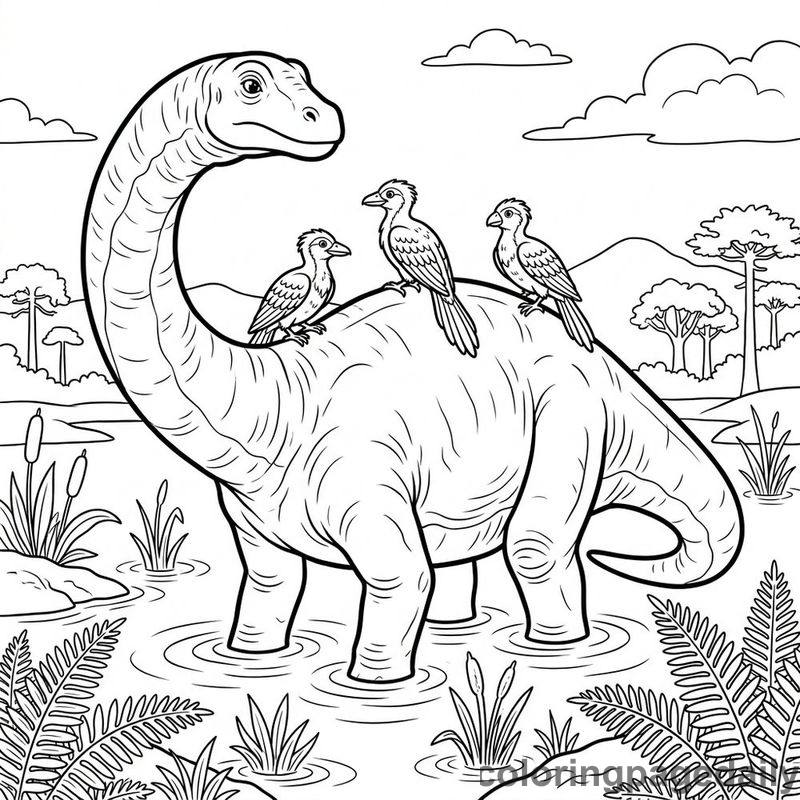 Brontosaurus With Prehistoric Birds - Colored reference example