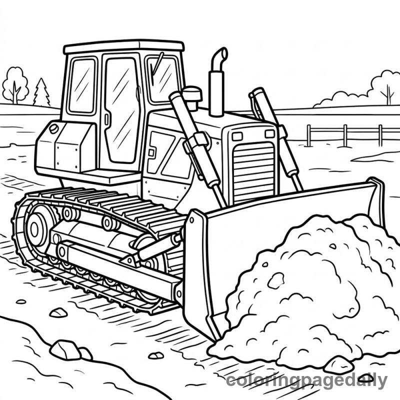 Bulldozer Pushing Dirt - Daily printable coloring page in Vehicle category