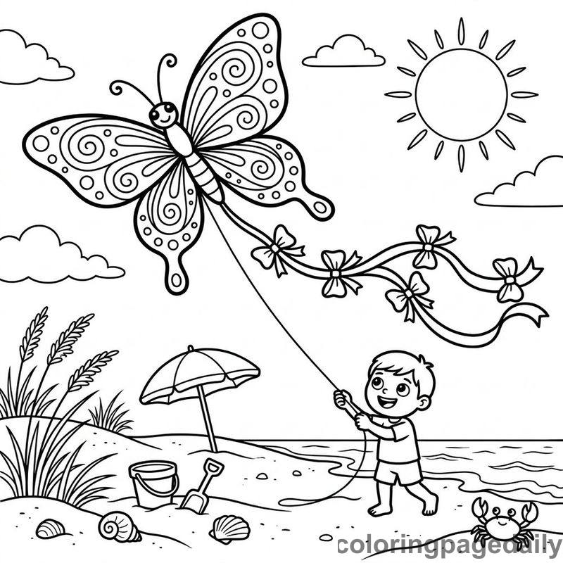 Butterfly Kite On Beach - Colored reference example