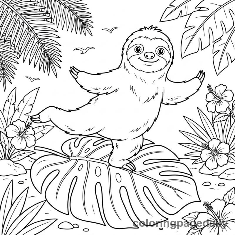 Calm Sloth Doing Yoga - Colored reference example