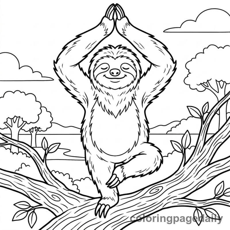 Barnaby the Sloth Finds His Inner Peace - story illustration coloring page