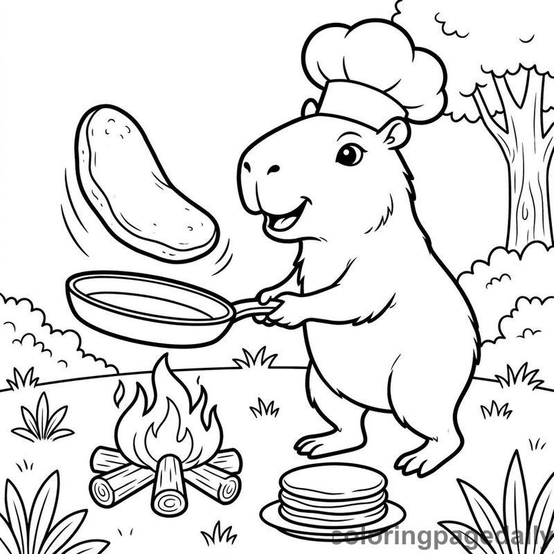 Capybara Flipping Pancake - Colored reference example