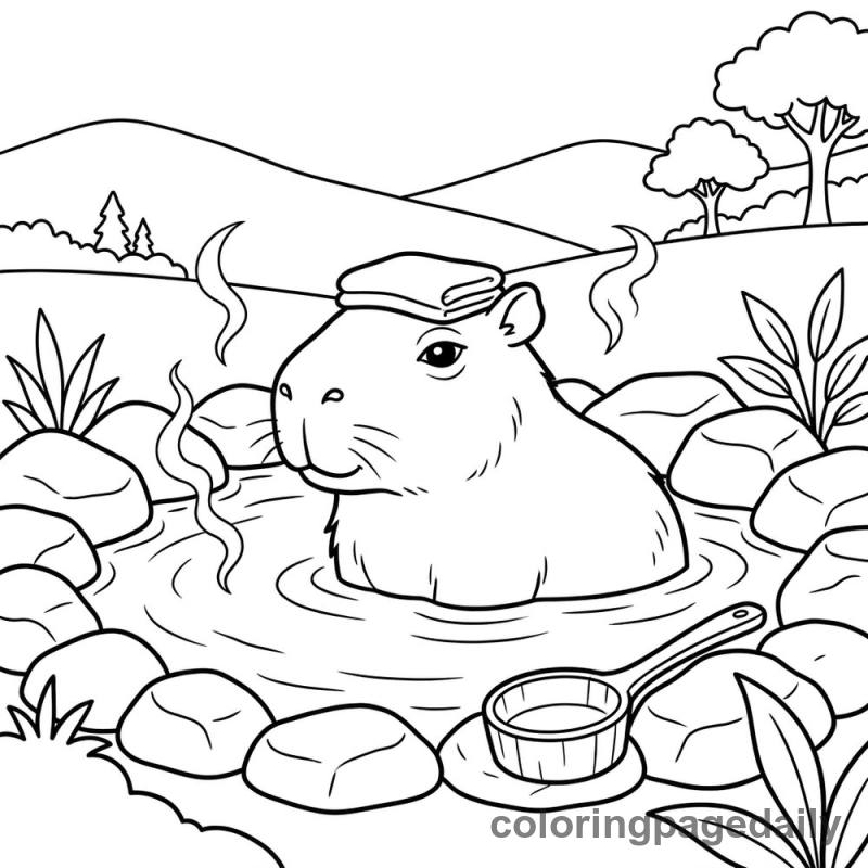 Capybara Hot Spring Bath - Colored reference example