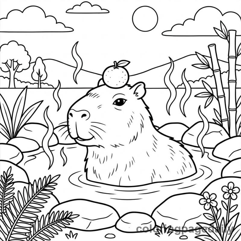 Capybara Hot Spring Bath - Colored reference example