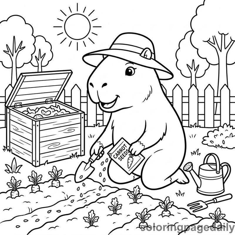 Capybara Planting Spring Carrots - Colored reference example