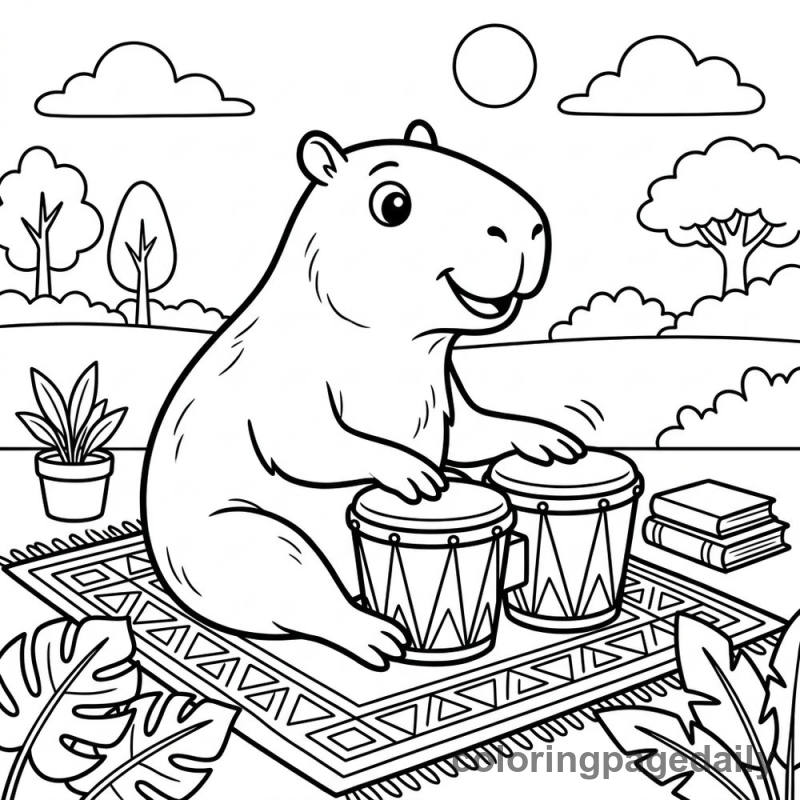 Capybara Playing Bongos - Colored reference example