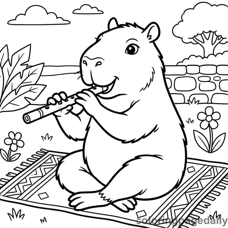 Capybara Playing Flute - Colored reference example