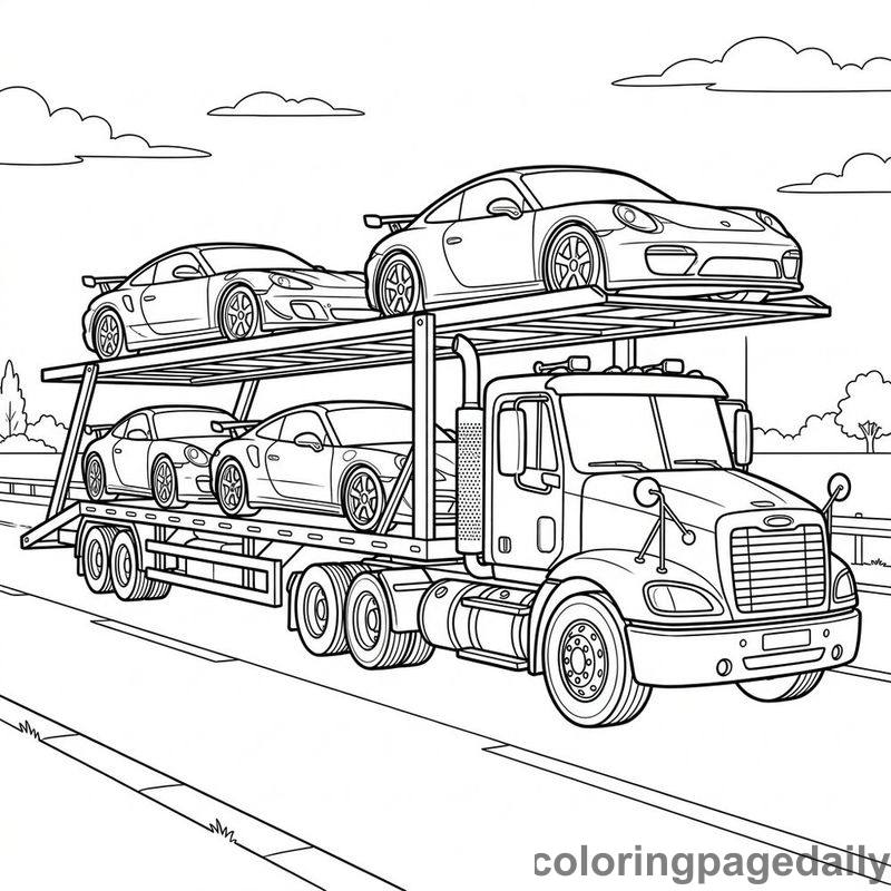 Car Carrier Trailer Truck - Daily printable coloring page in Vehicle category
