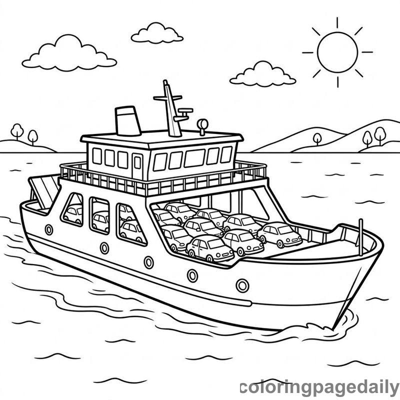 Car Ferry Cruising The Bay - Colored reference example