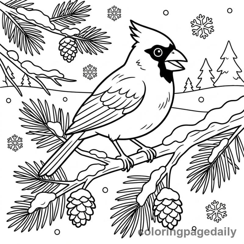 Cardinal on Snowy Branch - Colored reference example