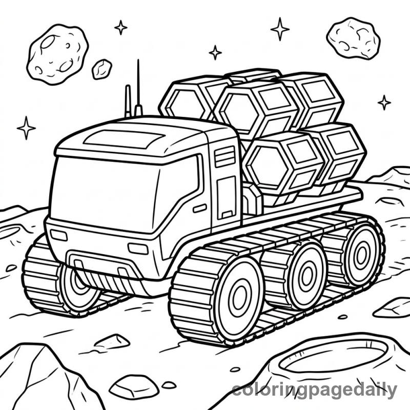 Cargo Rover On Asteroid - Daily printable coloring page in Space category