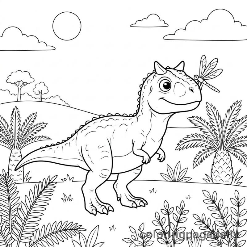 Carnotaurus and Dragonfly - Colored reference example