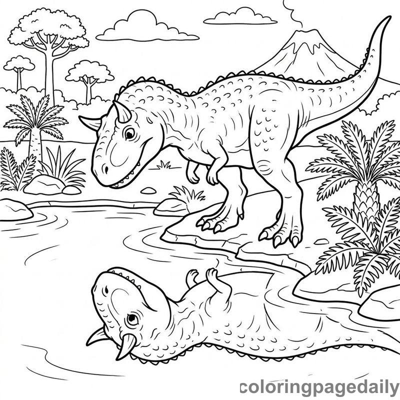 Carnotaurus Looking In Pond - Colored reference example