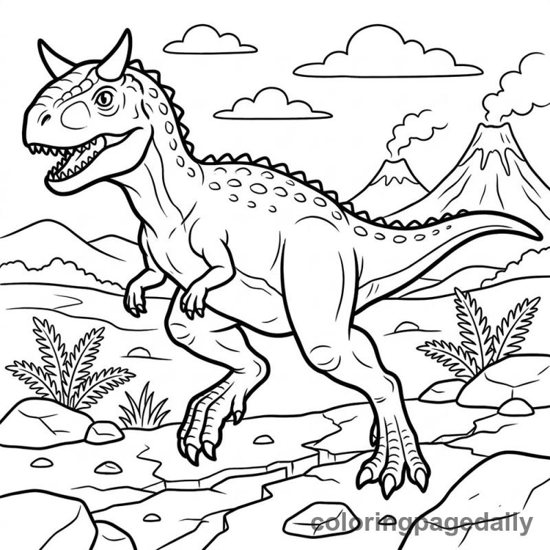 Carnotaurus Running Fast - Daily printable coloring page in Dinosaur category