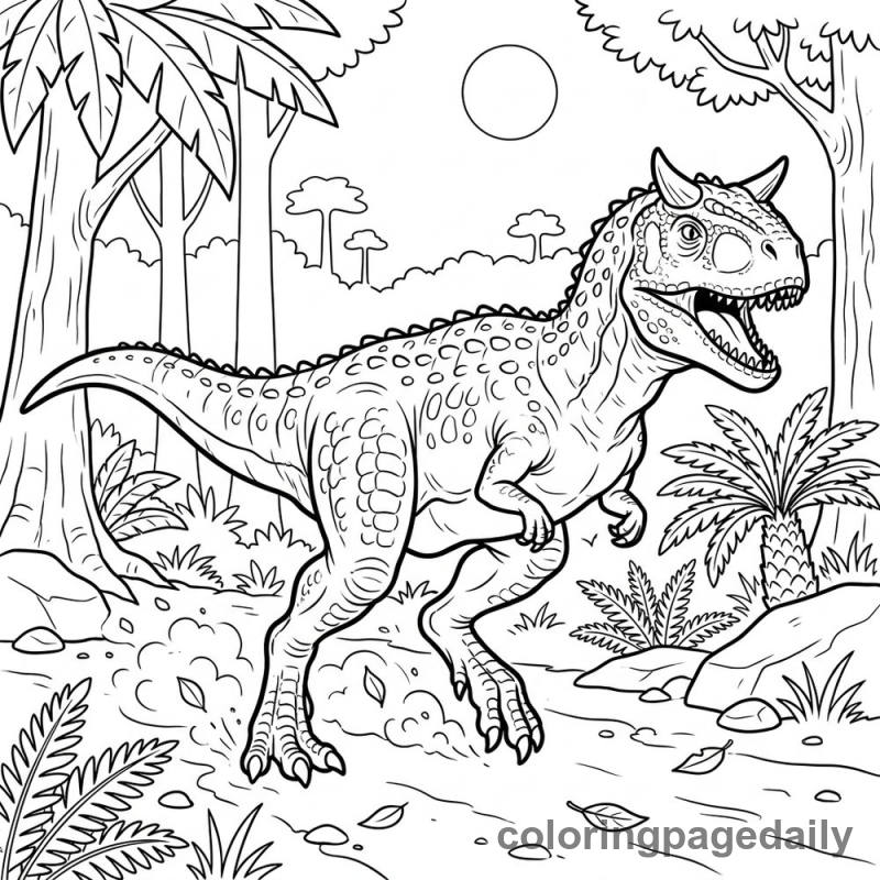 Carnotaurus Running Fast - Daily printable coloring page in Dinosaur category