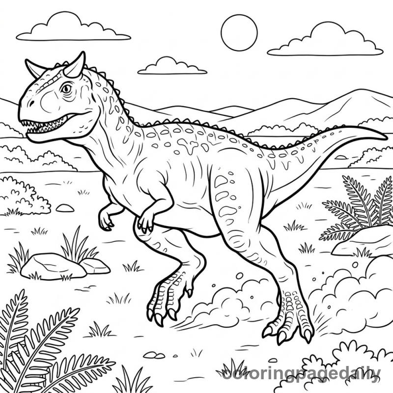Carnotaurus Running Fast - Daily printable coloring page in Dinosaur category