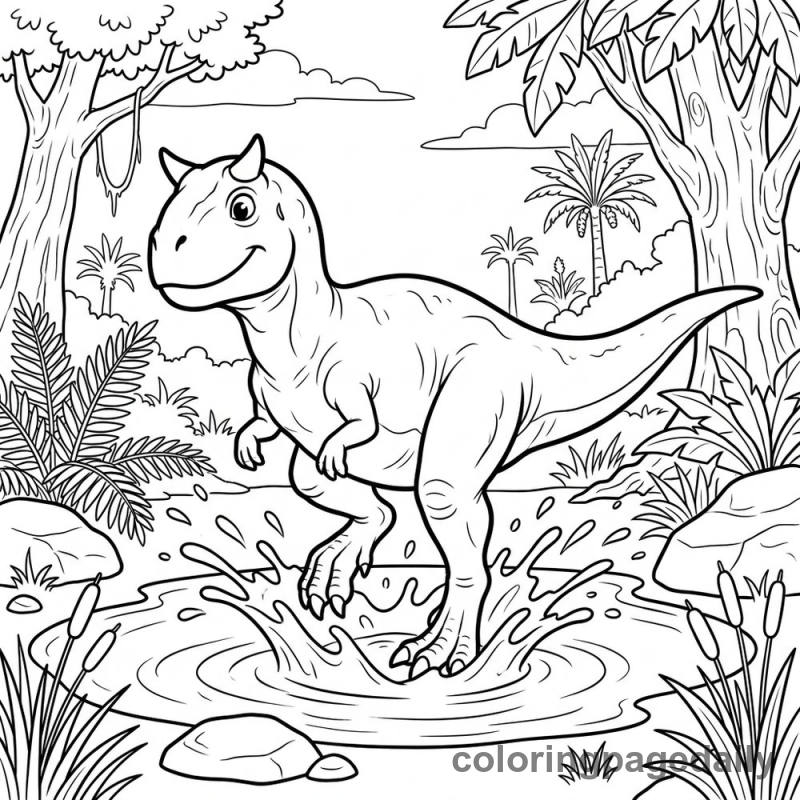 Carl the Carnotaurus and the Great Big Splash - story illustration coloring page