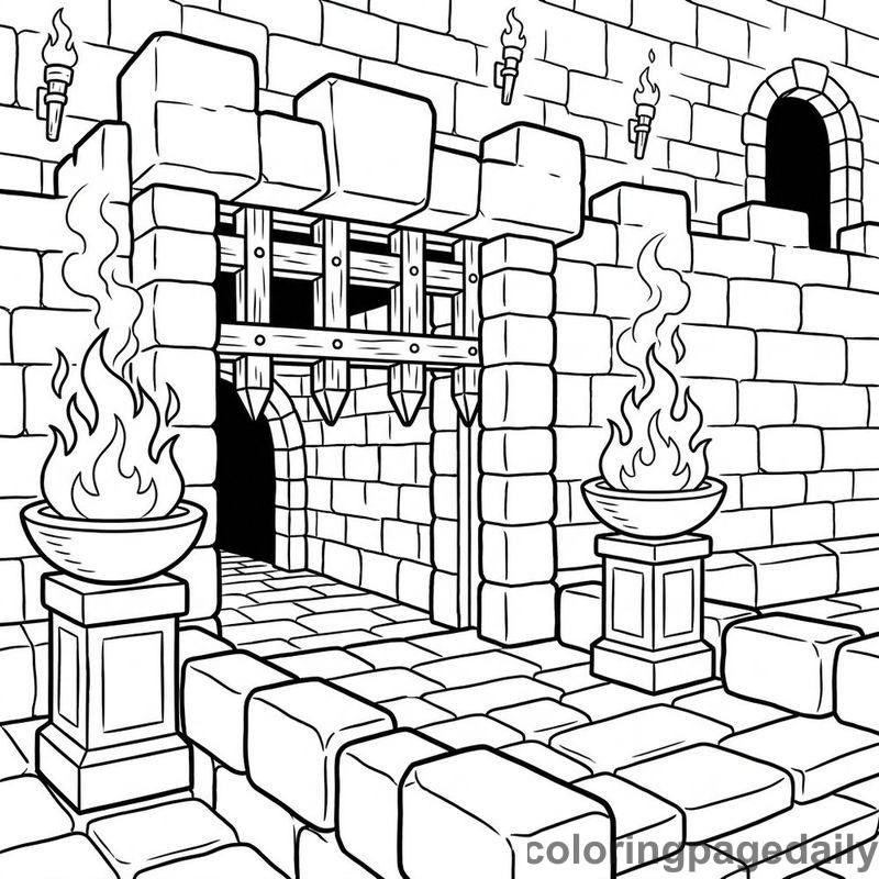 Castle Gate With Flaming Braziers - Colored reference example