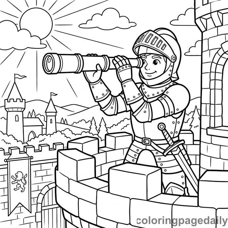Castle Knight With Spyglass - Daily printable coloring page in Fairy Tales category