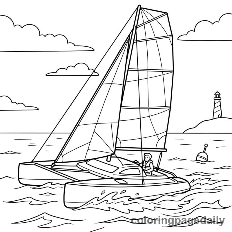 Catamaran Sailboat Sailing - Daily printable coloring page in Vehicle category