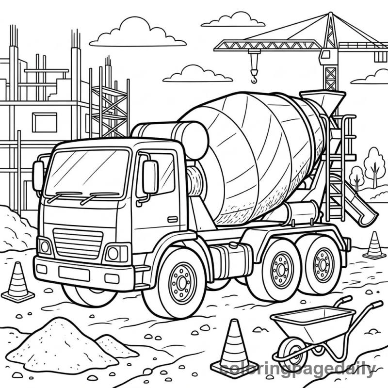 Cement Mixer Truck - Daily printable coloring page in Vehicle category