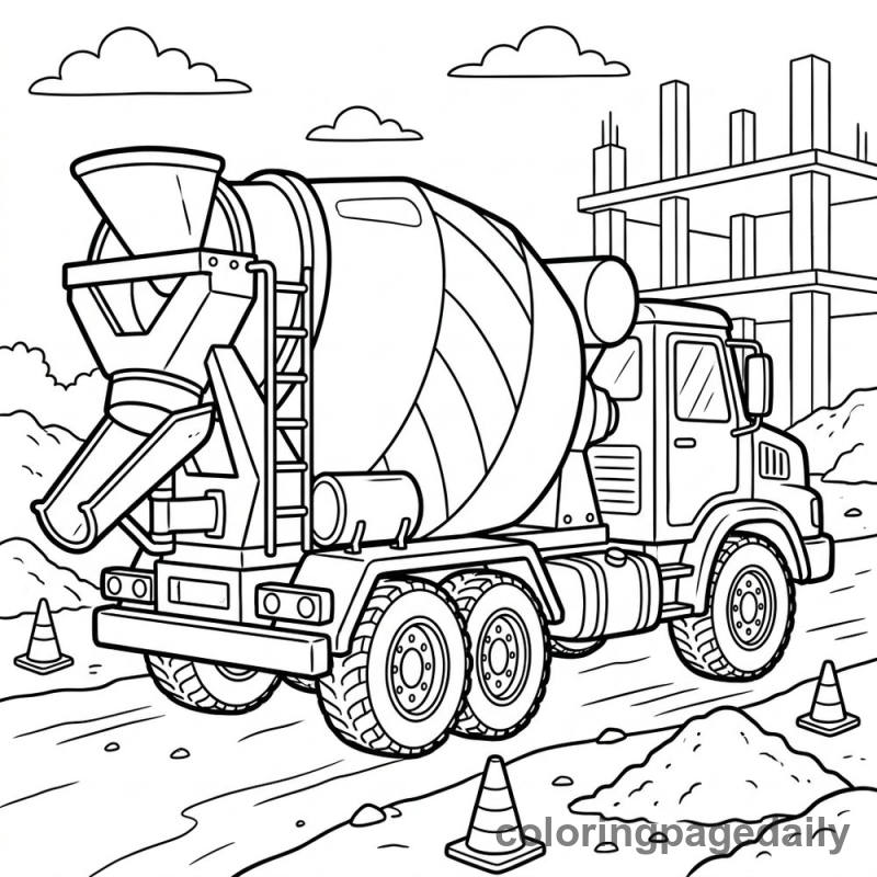 Cement Mixer Truck - Daily printable coloring page in Vehicle category
