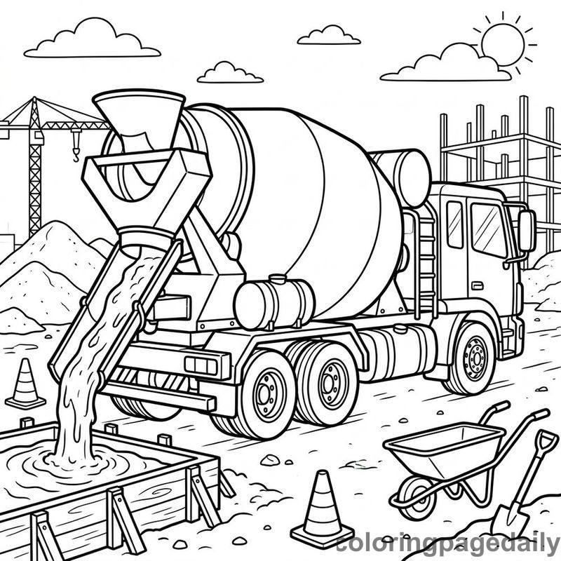 Cement Mixer Truck Pouring - Colored reference example
