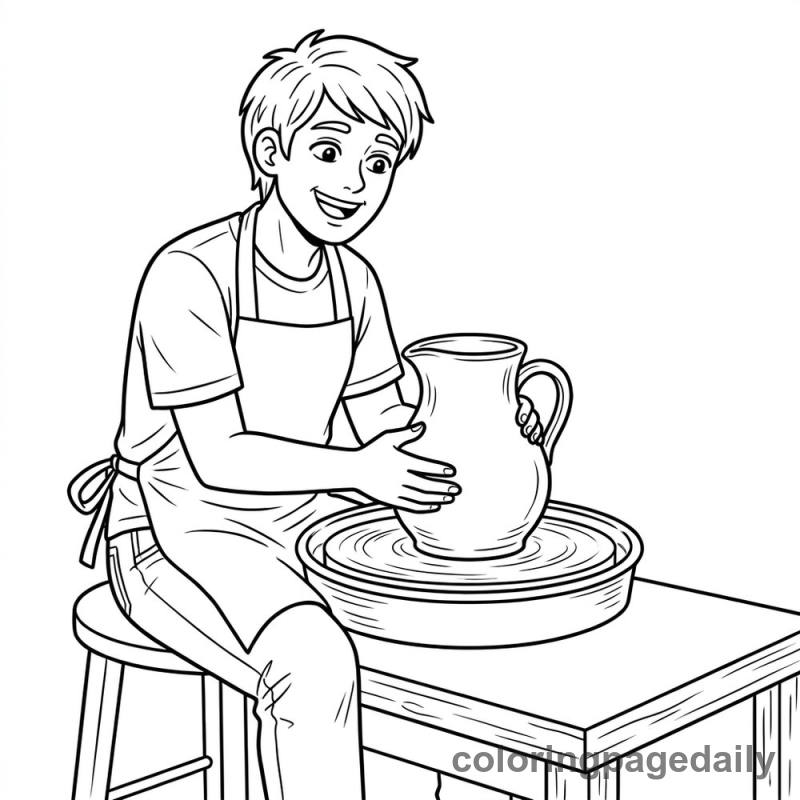 Ceramic Artist Shaping Pitcher - Daily printable coloring page in Professions category
