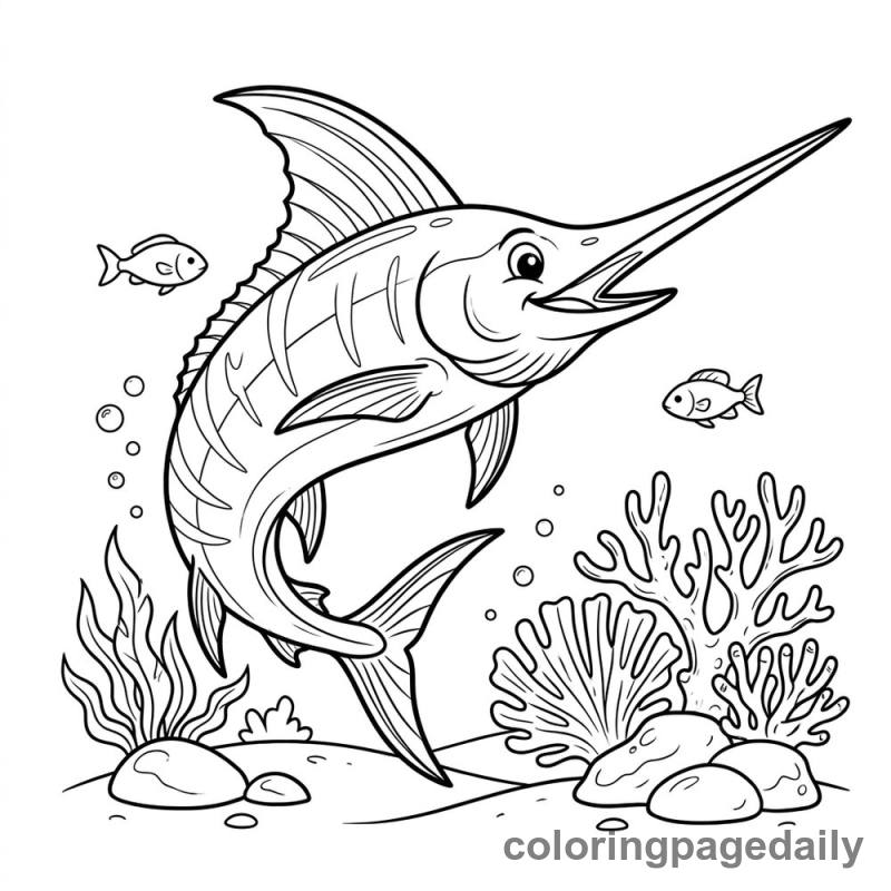 Cheerful Swordfish Swimming - Colored reference example