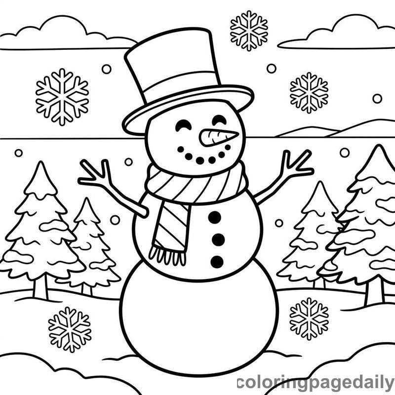 Cheerful Winter Snowman - Colored reference example