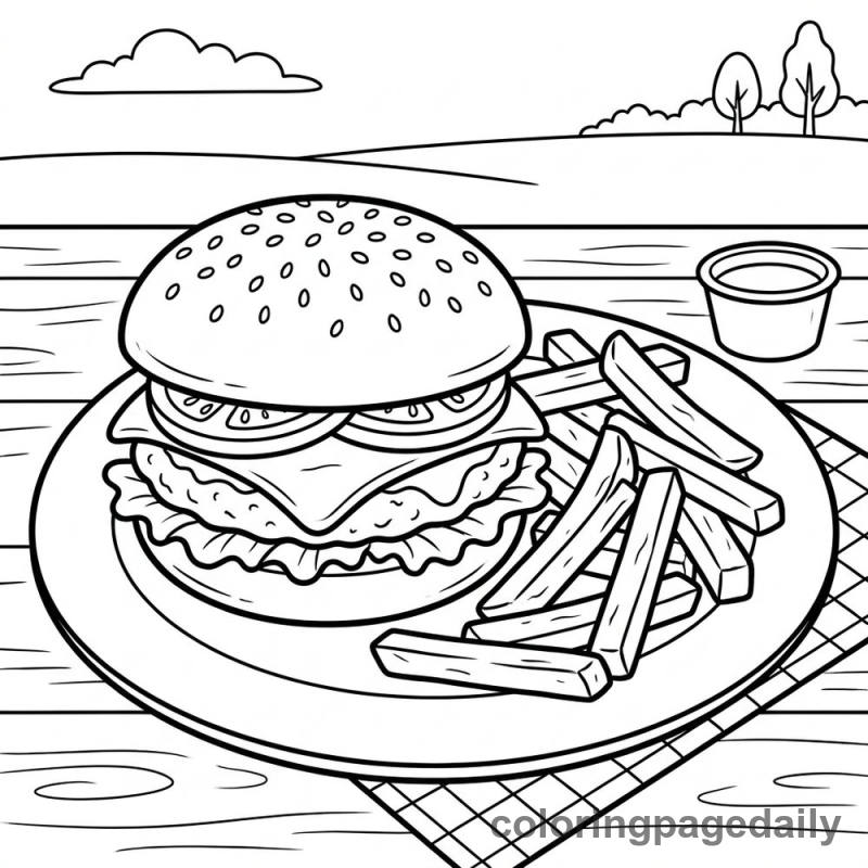 Cheeseburger and Fries Plate - Colored reference example