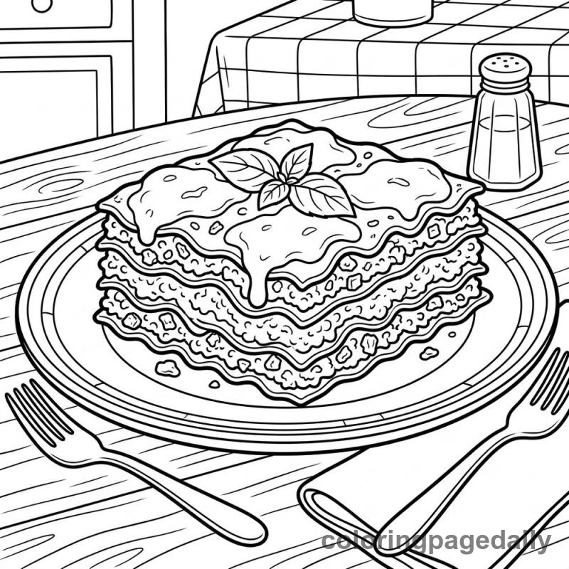 Cheesy Lasagna Slice - Daily printable coloring page in Food category