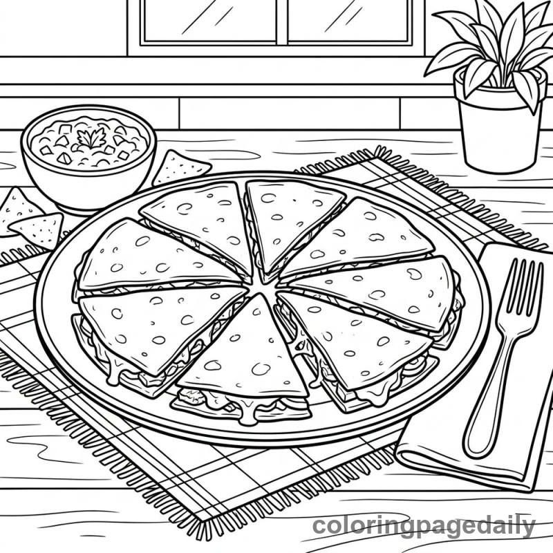 Cheesy Quesadilla Plate - Daily printable coloring page in Food category
