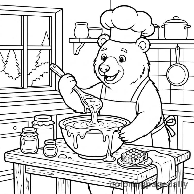 Chef Bear Mixing Honey - Colored reference example