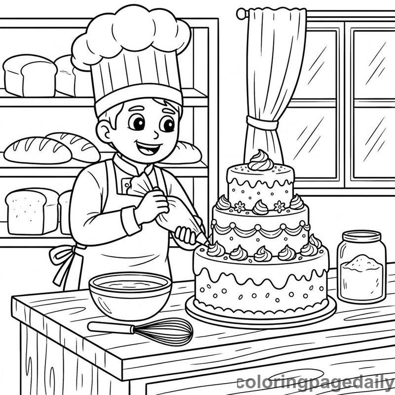 Chef Decorating A Cake - Colored reference example