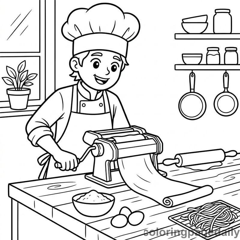 Chef Making Fresh Pasta - Colored reference example