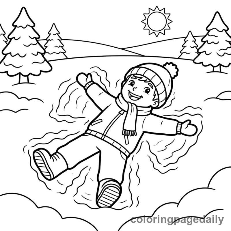 Leo’s Perfect Snow Angel Adventure - story illustration coloring page